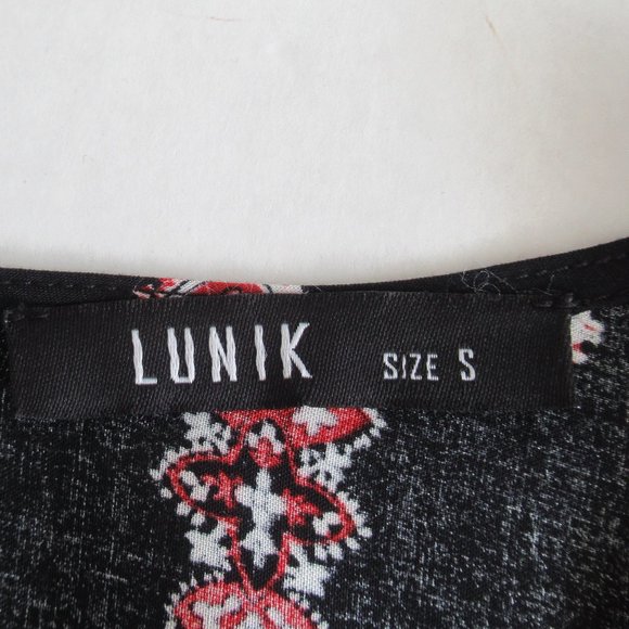 LUNIK Floral Paisley Boho Empire Waist Dress Small Long Sleeve, Black Multicolor - Picture 13 of 15